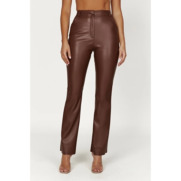 Meshki Pants - Meshki Tyra Straight Leg Faux Leather Chocolate Pants Sz S